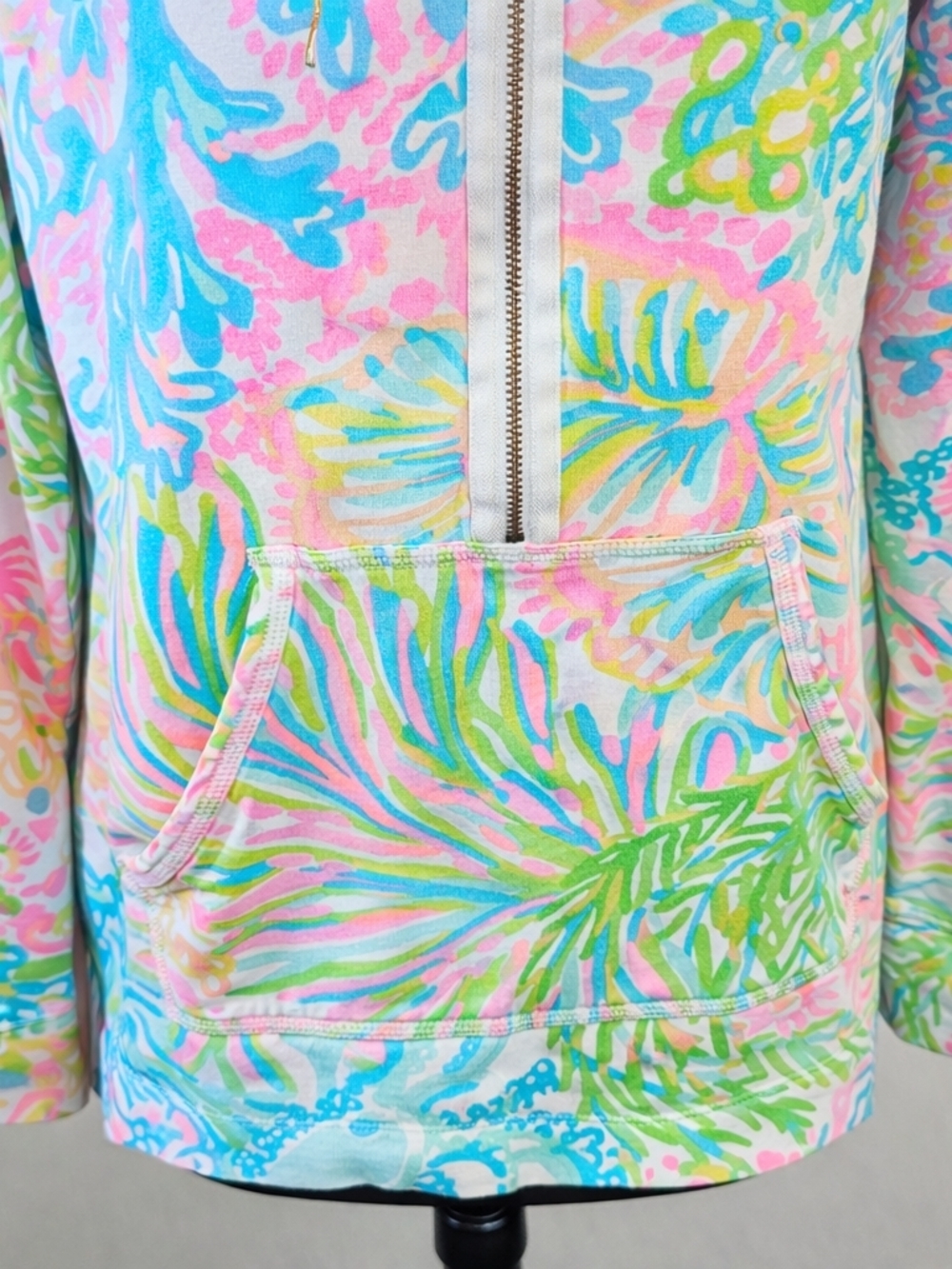 Lilly Pulitzer Half Zip Pullover Medium Tropical Print Pink Blue Green - Picture 4 of 12